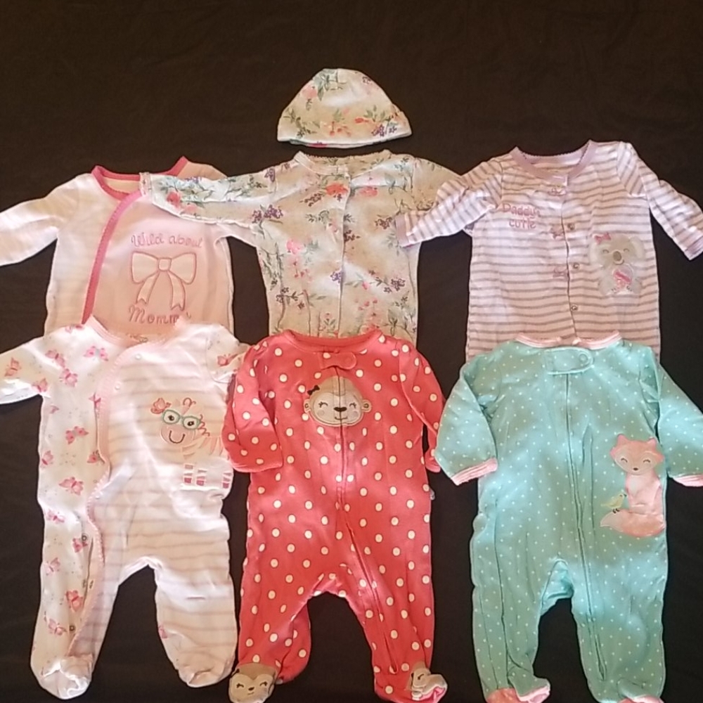 NEWBORN GIRL set of 6 assorted sleepers